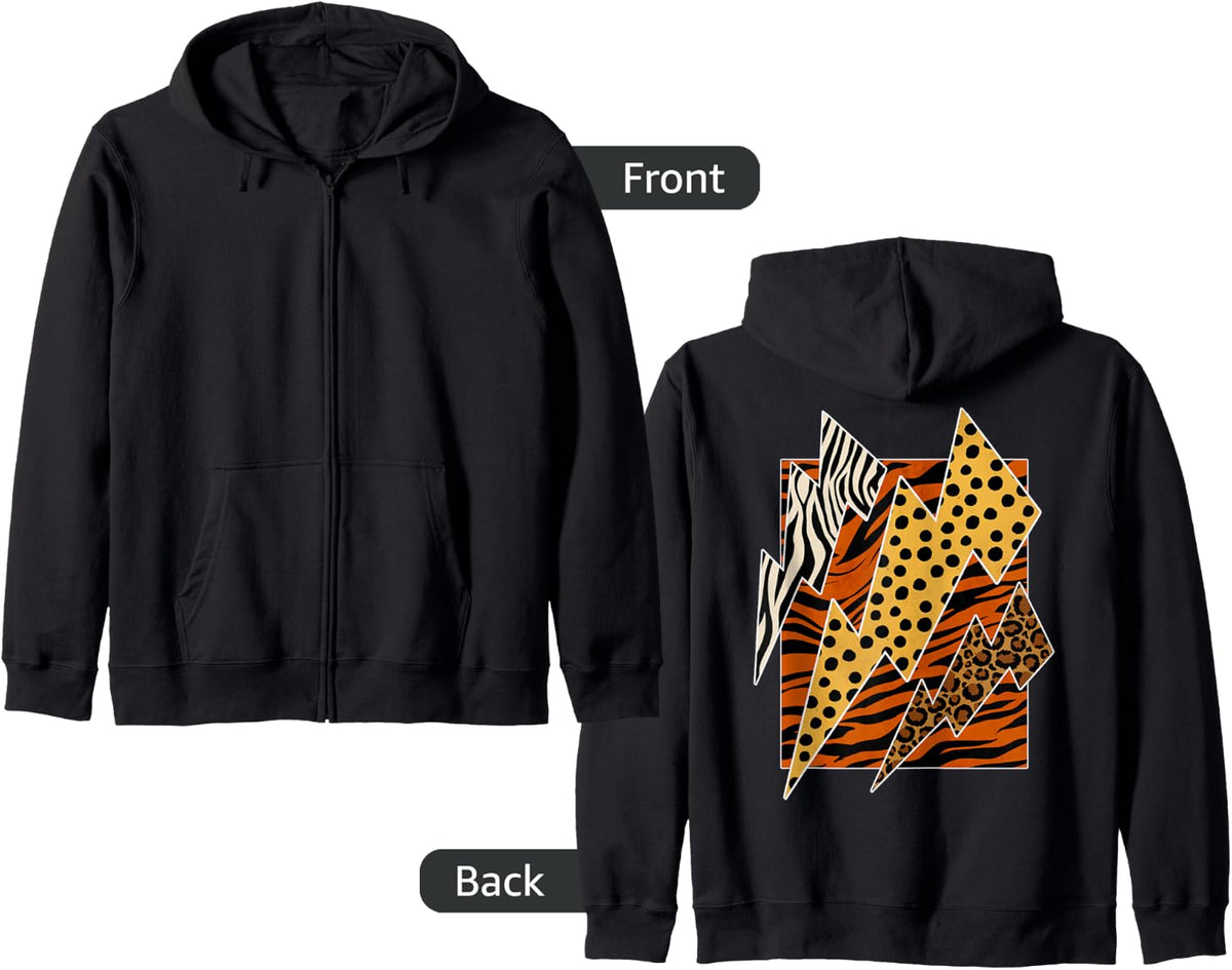 Tiger Leopard Cheetah Zebra Lightning Animal Print Safari Zip Hoodie Hoodie Streetwear Style Everyday Wear