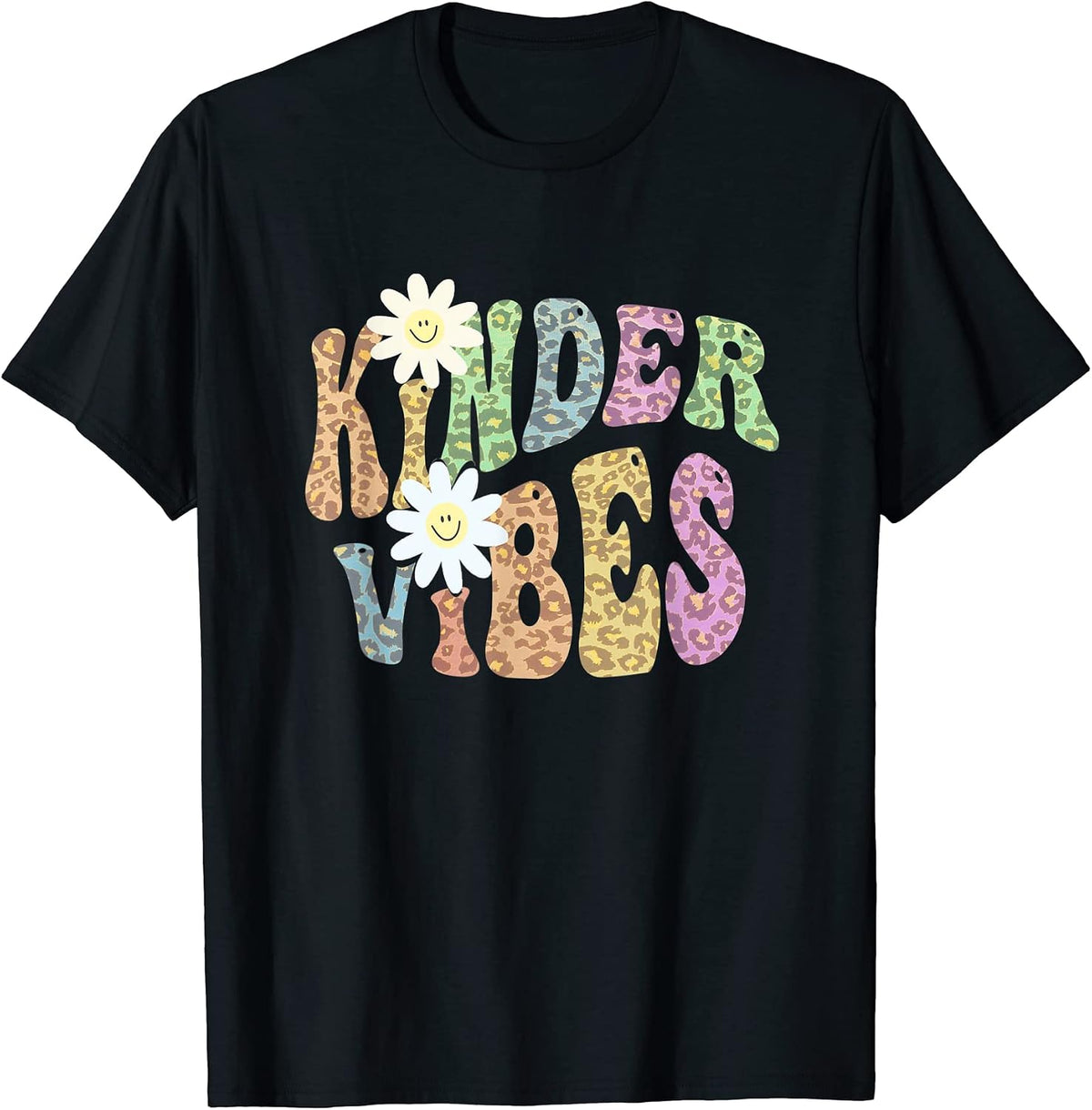 Groovy KINDER VIBES Teacher Leopard Print Kindergarten Retro Apparel Comfort Fit Everyday Wear