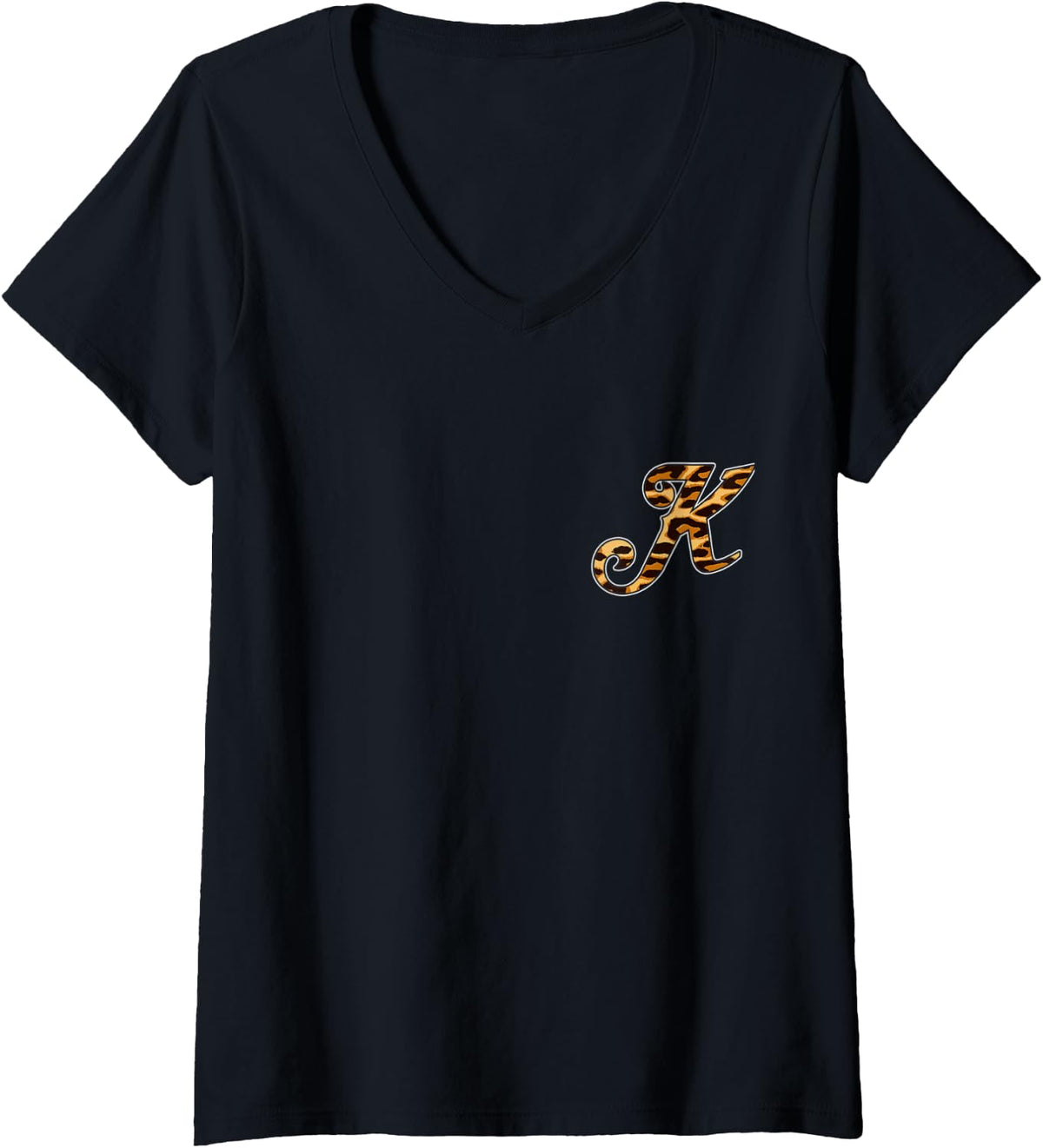 Womens Womens Leopard Cheetah Print Monogram Initial LETTER K V Neck Apparel Comfort Fit Gift Ready
