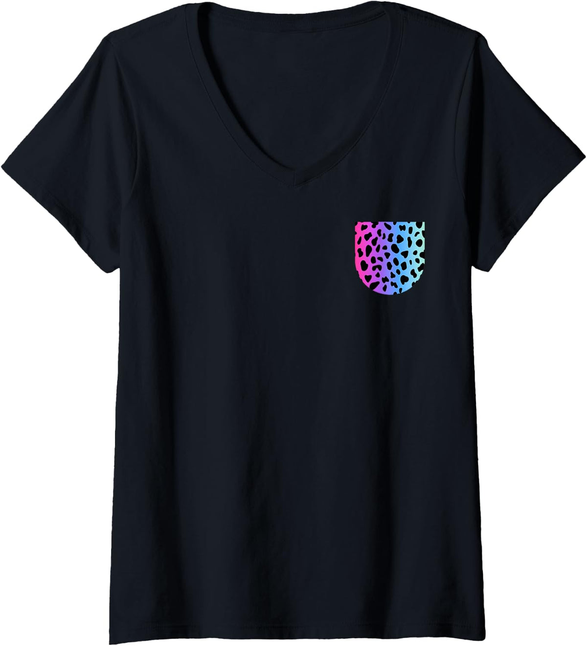 Womens Rainbow Cheetah Outfit Print Pocket for Big Cat Lovers V Neck Apparel Comfort Fit Everyday Wear