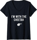 Womens I m With The Cheetah Halloween Costume Funny Matching Couple V Neck Apparel Streetwear Style Hot Right Now