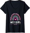 Womens Med Surg Nurse Leopard Rainbow Heart Cheetah Print V Neck Apparel Viral TikTok Find Everyday Wear