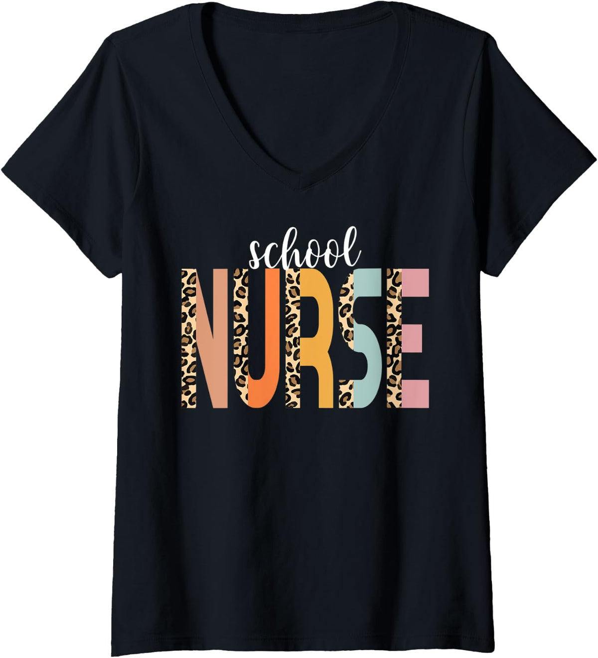 Womens Nurse School Nurse Cheetah Print RN Cute School Nurse V Neck Apparel Streetwear Style Fan Favorite