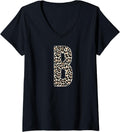 Womens Leopard Print Cheetah Print Animal Print Letter B Cat V Neck Apparel Trending US Fan Favorite