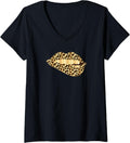 Womens Lips Kiss Leopard Cheetah Print Kiss me lip V Neck Apparel Viral TikTok Find Best Seller Look