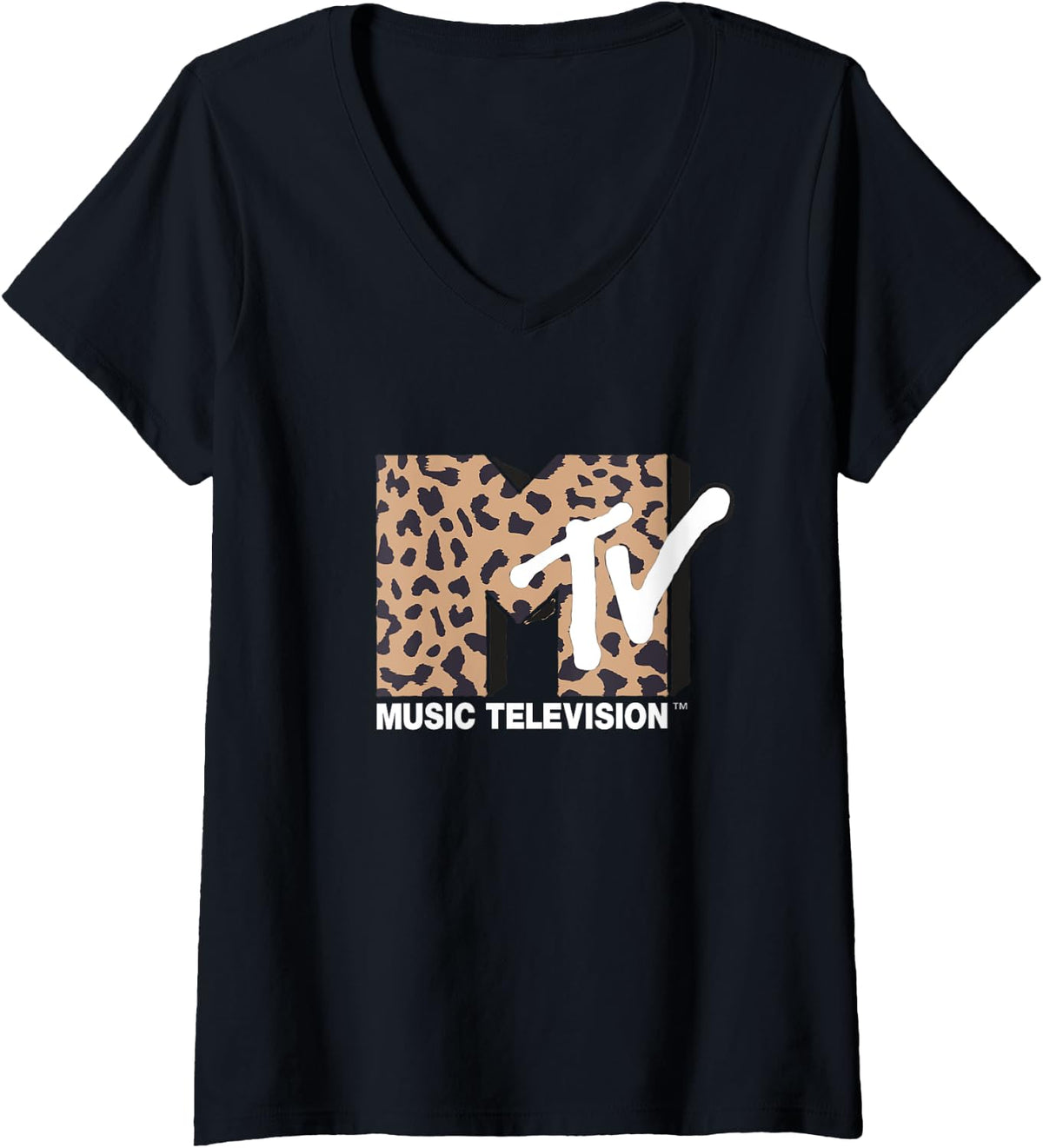 Womens MTV Vintage Cheetah Print Music Television V Neck Apparel Streetwear Style Gift Ready