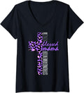 Womens Purple Blessed Mama Cheetah Print Christian Mom Mothers Day V Neck Apparel Streetwear Style US Top Pick