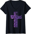 Womens Blessed Mama Cross Purple Cheetah Print Christian Mom Mother V Neck Apparel Comfort Fit Best Seller Look