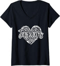 Womens Leopard Cheetah Heart JAGUARS School Spirit Top Distressed V Neck Apparel Streetwear Style US Top Pick