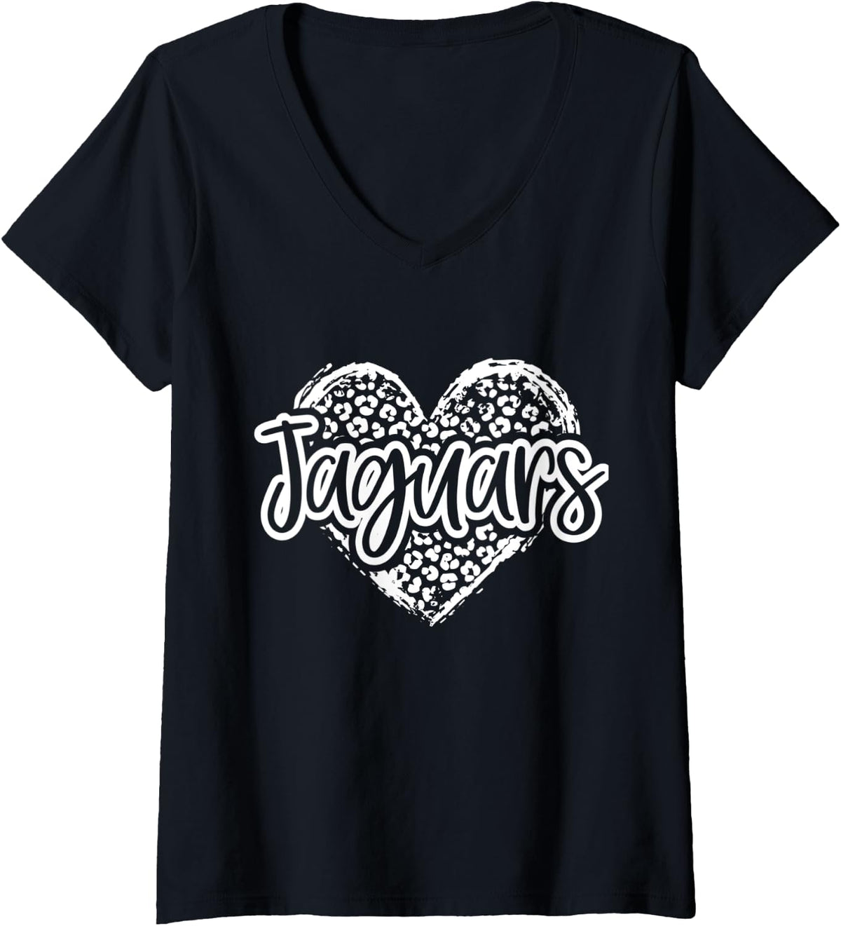 Womens Leopard Cheetah Heart JAGUARS School Spirit Top Distressed V Neck Apparel Streetwear Style US Top Pick