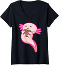Womens Axolotl holding Cheetah Leopard Print Heart Valentines Day V Neck Apparel Streetwear Style Fan Favorite
