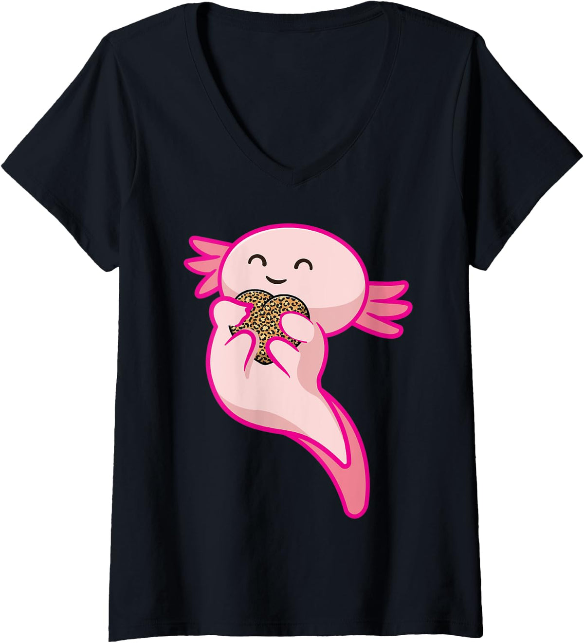 Womens Axolotl holding Cheetah Leopard Print Heart Valentines Day V Neck Apparel Streetwear Style Fan Favorite