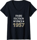 Womens Purrfection Since 1957 64th Birthday Leopard Cheetah Print V Neck Apparel Trending US Best Seller Look