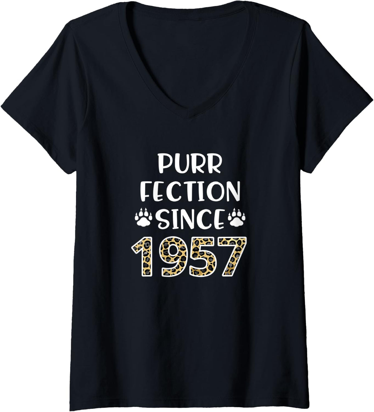Womens Purrfection Since 1957 64th Birthday Leopard Cheetah Print V Neck Apparel Trending US Best Seller Look