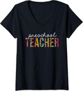 Womens Preschool Teacher Leopard Funny Teaching Appreciation V Neck Apparel Streetwear Style Hot Right Now