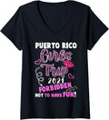 Womens Puerto Rico Girls Trip 2021 Vacation Pink Lips Leopard Print V Neck Apparel Viral TikTok Find US Top Pick