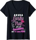 Womens Aruba Girls Trip 2021 Vacation Pink Lips Leopard Print V Neck Apparel Viral TikTok Find Hot Right Now
