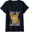 Womens Cheetah Just a Girl Who Loves Cheetahs V Neck Apparel Viral TikTok Find US Top Pick
