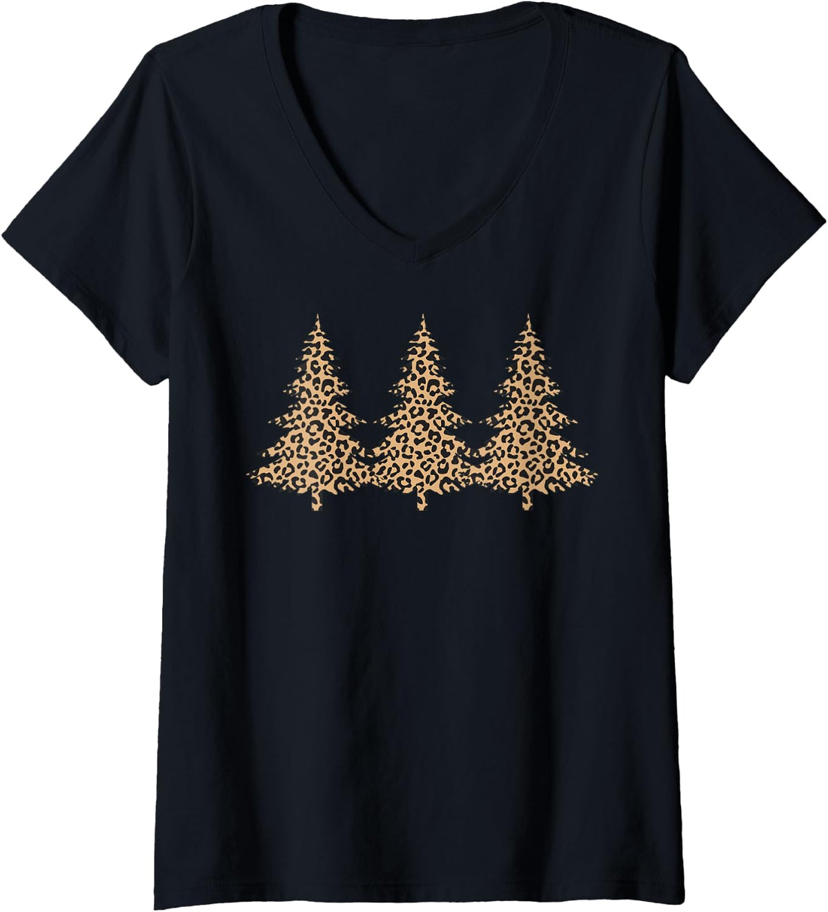 Womens CHEETAH COUNTRY CHRISMAS WITH CHEETAH PRINT TREES V Neck Apparel Streetwear Style Everyday Wear