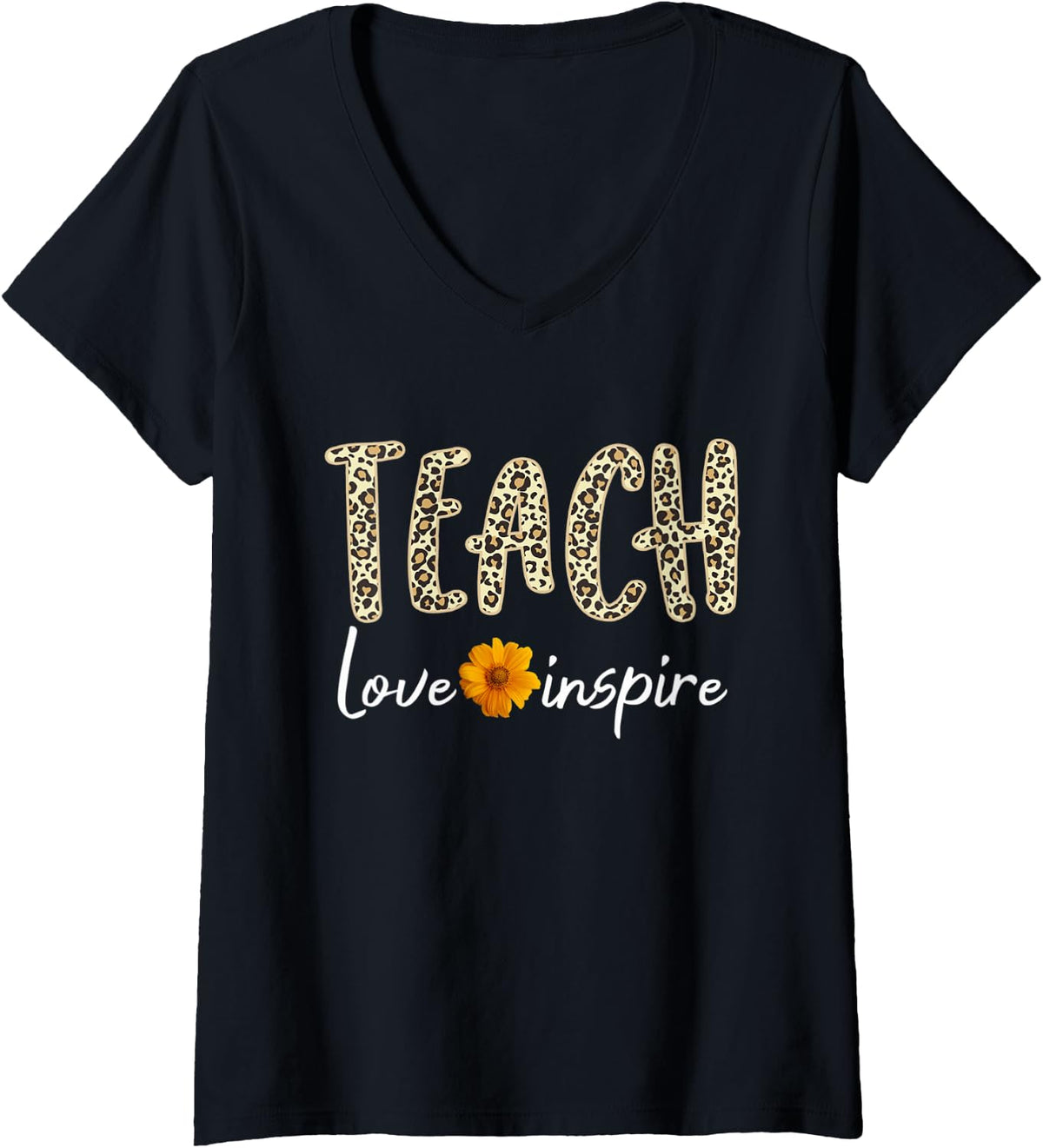 Womens Teach Love Inspire Sunflower Leopard Cheetah Print Teacher V Neck Apparel Premium Print Best Seller Look
