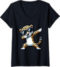 Womens Dabbing Leopard Cheetah Sunglasses Teens Kids Birthday Party V Neck T Shirt High Search Demand Everyday Wear