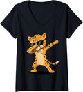 Womens Funny Dabbing Cheetah Shirt Boys Mens Animal Print Cheetah V Neck T Shirt Trending US Fan Favorite