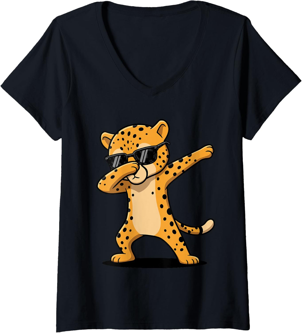 Womens Funny Dabbing Cheetah Shirt Boys Mens Animal Print Cheetah V Neck T Shirt Trending US Fan Favorite