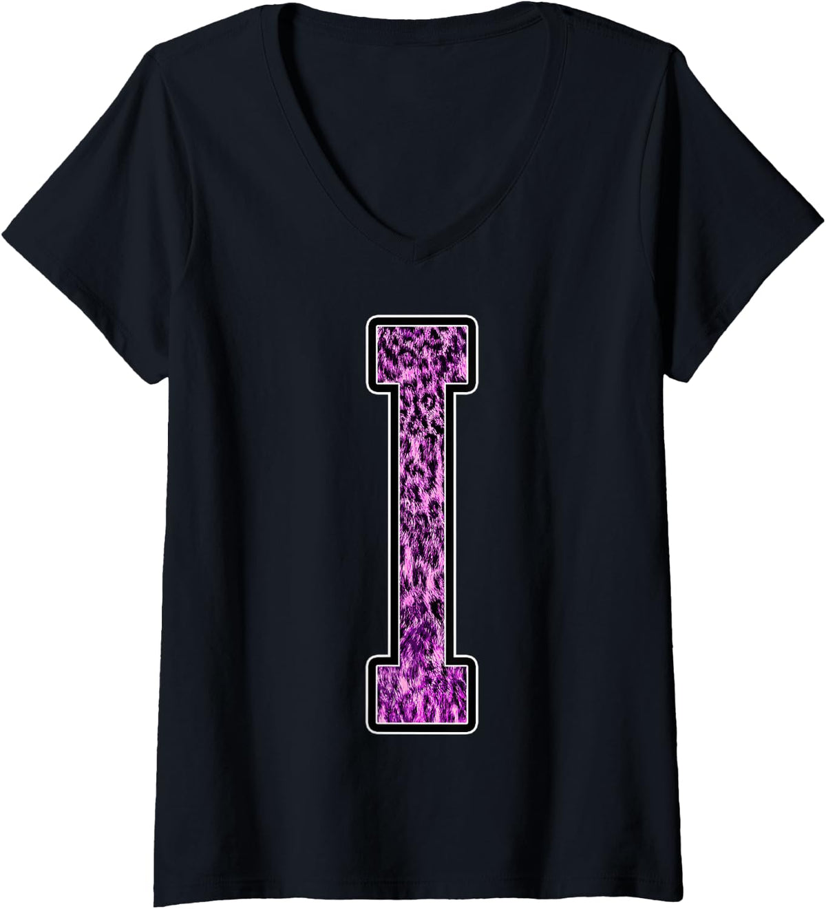 Womens Leopard Cheetah Print Capital Letter I Monogram Initial Pink V Neck Apparel Trending US Hot Right Now