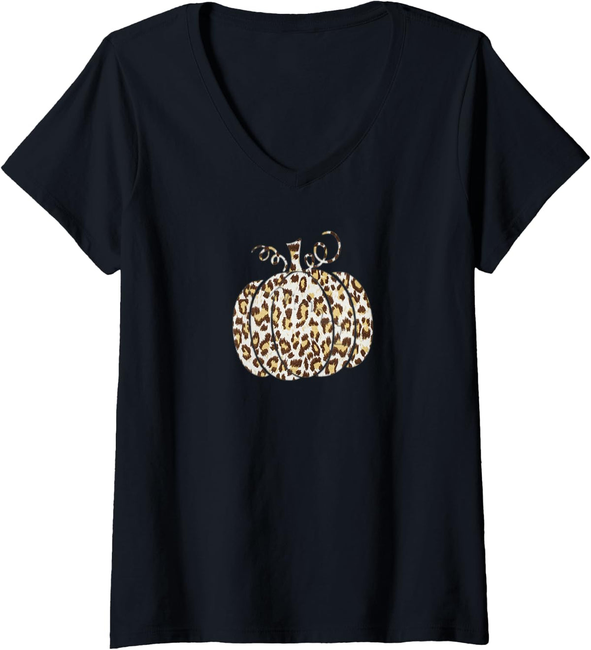 Womens Funny Leopard Pumpkin Print Tops Halloween Thanksgiving Girl V Neck Apparel Trending US Fan Favorite