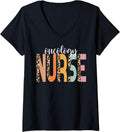 Womens Nurse Oncology Nurse Cheetah Print RN Cute Cancer Nurse V Neck Apparel Comfort Fit Everyday Wear