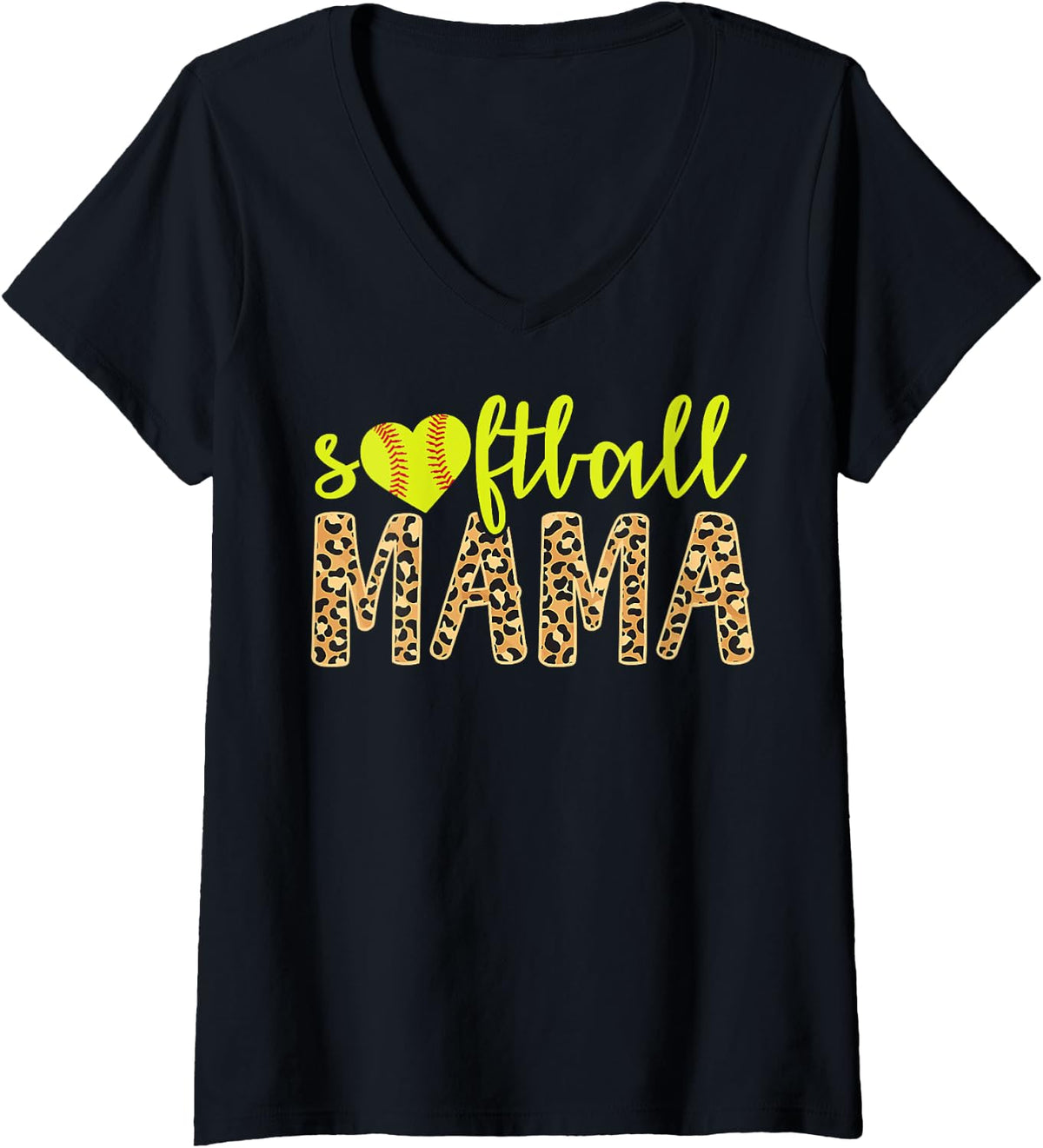 Womens Softball Mama Cute Cheetah Mother s Day Sports V Neck Apparel Premium Print Everyday Wear
