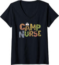 Womens Funny CAMP NURSE Leopard Print Health Care Camping Medical V Neck Apparel Premium Print Everyday Wear