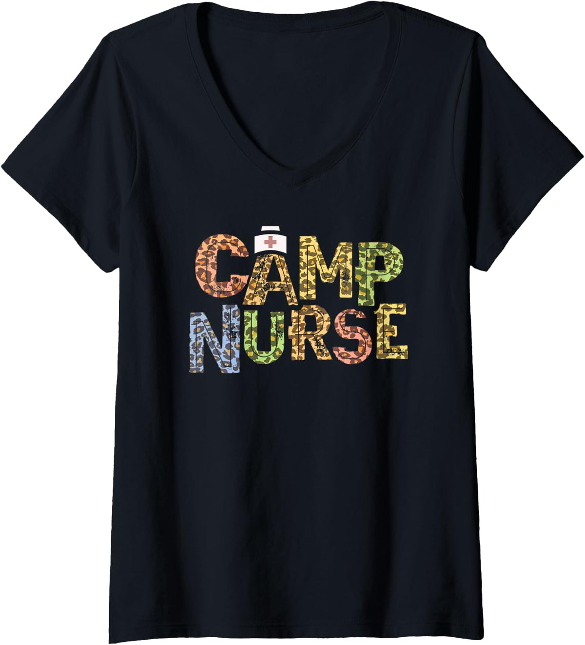 Womens Funny CAMP NURSE Leopard Print Health Care Camping Medical V Neck Apparel Premium Print Everyday Wear