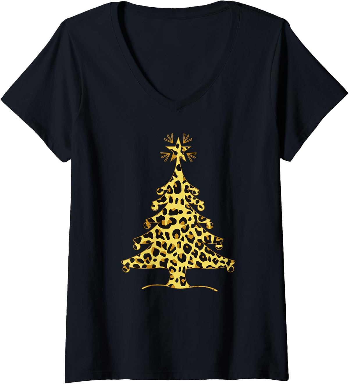 Womens Leopard Cheetah Print Animal Spots Merry Christmas Tree Fun V Neck Apparel Premium Print Best Seller Look