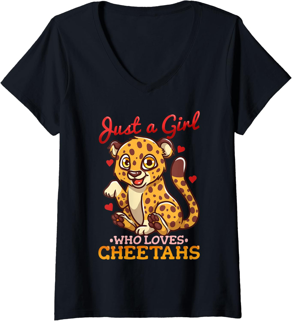 Womens Cheetah Just a Girl Who Loves Cheetahs Funny Gift V Neck Apparel Viral TikTok Find US Top Pick