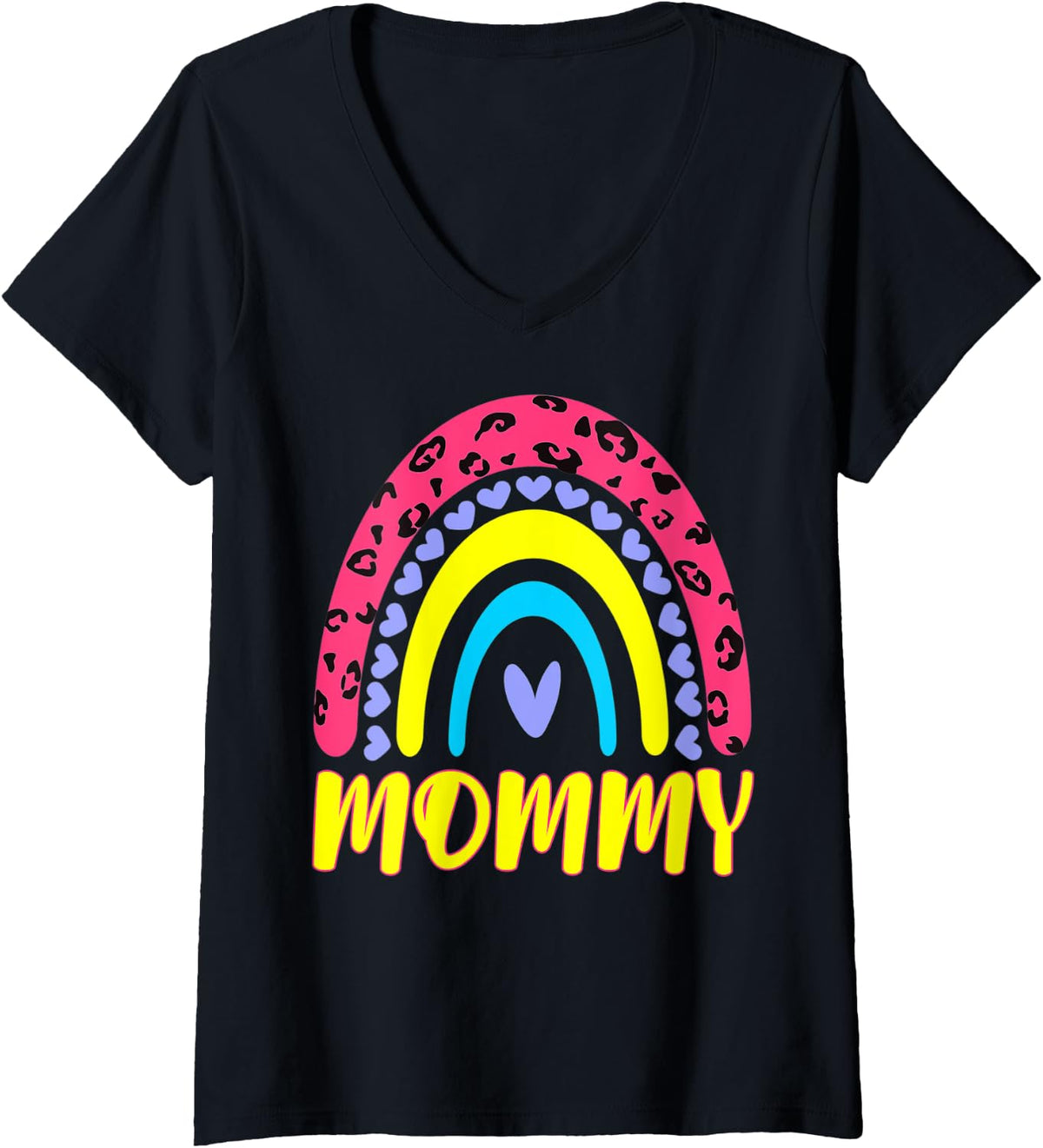 Womens Leopard Rainbow Cheetah Print Mom Graphic Mommy Life V Neck Apparel High Search Demand Everyday Wear
