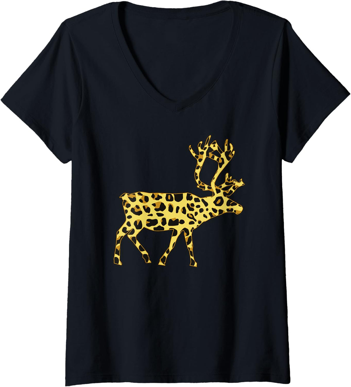 Womens Leopard Cheetah Print Animal Spots Reindeer Merry Christmas V Neck Apparel Streetwear Style Best Seller Look