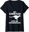 Womens My Cheetah Ate My Homework Cougar Canine Back To School Kid V Neck Apparel Viral TikTok Find Gift Ready