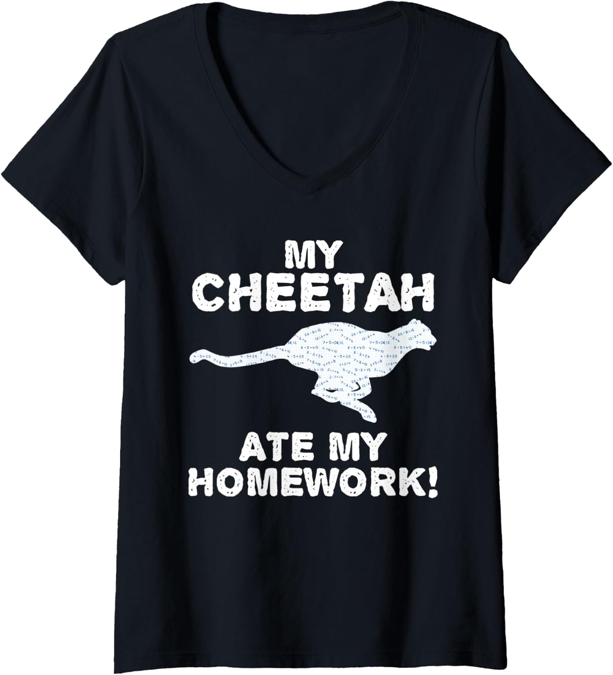 Womens My Cheetah Ate My Homework Cougar Canine Back To School Kid V Neck Apparel Viral TikTok Find Gift Ready