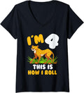 Womens Im 4 This is How I Roll Cheetah 4th Year Birthday Theme V Neck Apparel Streetwear Style Fan Favorite