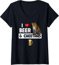 Womens I Love Beer And Cheetah Drinking African Safari Animal Zoo V Neck Apparel High Search Demand Everyday Wear