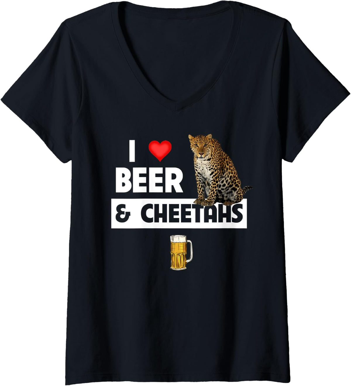 Womens I Love Beer And Cheetah Drinking African Safari Animal Zoo V Neck Apparel High Search Demand Everyday Wear