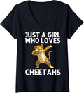 Womens Cute Cheetah Design For Girls Kids Cat Animal Cheetah Lovers V Neck Apparel Comfort Fit Fan Favorite