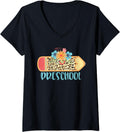 Womens PRESCHOOL Pencil Leopard Cheetah Print Teach Love Inspire V Neck Apparel Viral TikTok Find Everyday Wear