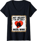 Womens School Social Work Month Heart Leopard Cheetah My Heart Is V Neck Apparel Streetwear Style Fan Favorite