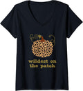 Womens Cute Pumpkin Animal Print Women Teen Wildest On The Patch V Neck T Shirt Premium Print Everyday Wear