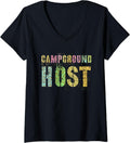 Womens CAMPGROUND HOST Leopard Print Summer Staff Counselor Teacher V Neck Apparel Streetwear Style Best Seller Look