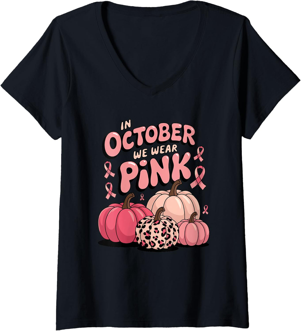 Womens In October We Wear Pink Pumpkin Leopard Cheetah Print V Neck Apparel Premium Print Gift Ready