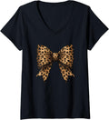 Womens Watercolor Ribbon Bow Aesthetic Cheetah Leopard Print Bow V Neck Apparel Viral TikTok Find Best Seller Look