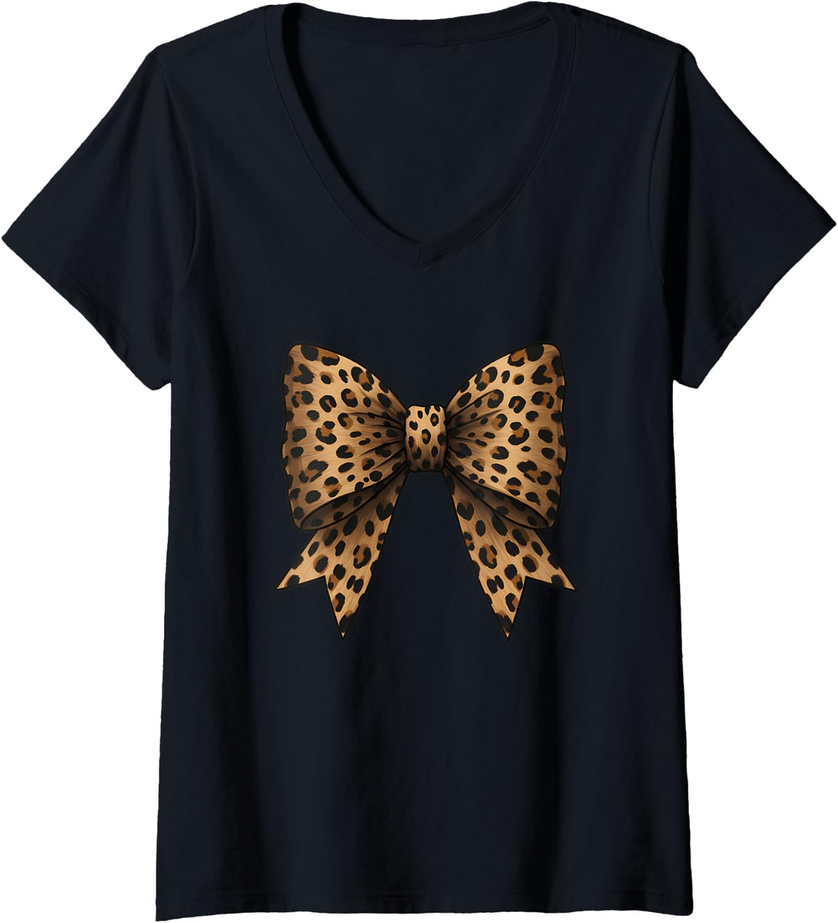 Womens Watercolor Ribbon Bow Aesthetic Cheetah Leopard Print Bow V Neck Apparel Viral TikTok Find Best Seller Look